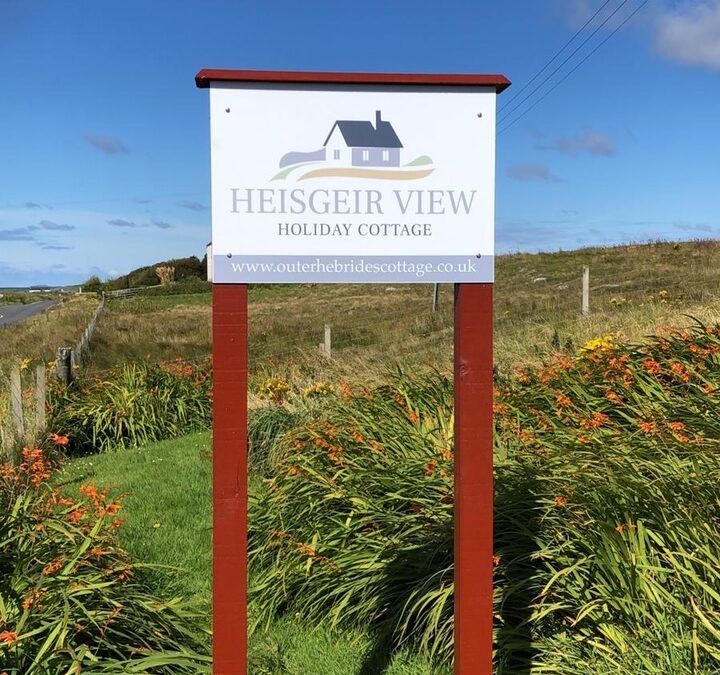 Outside sign for Heisgeir View Holiday Cottage